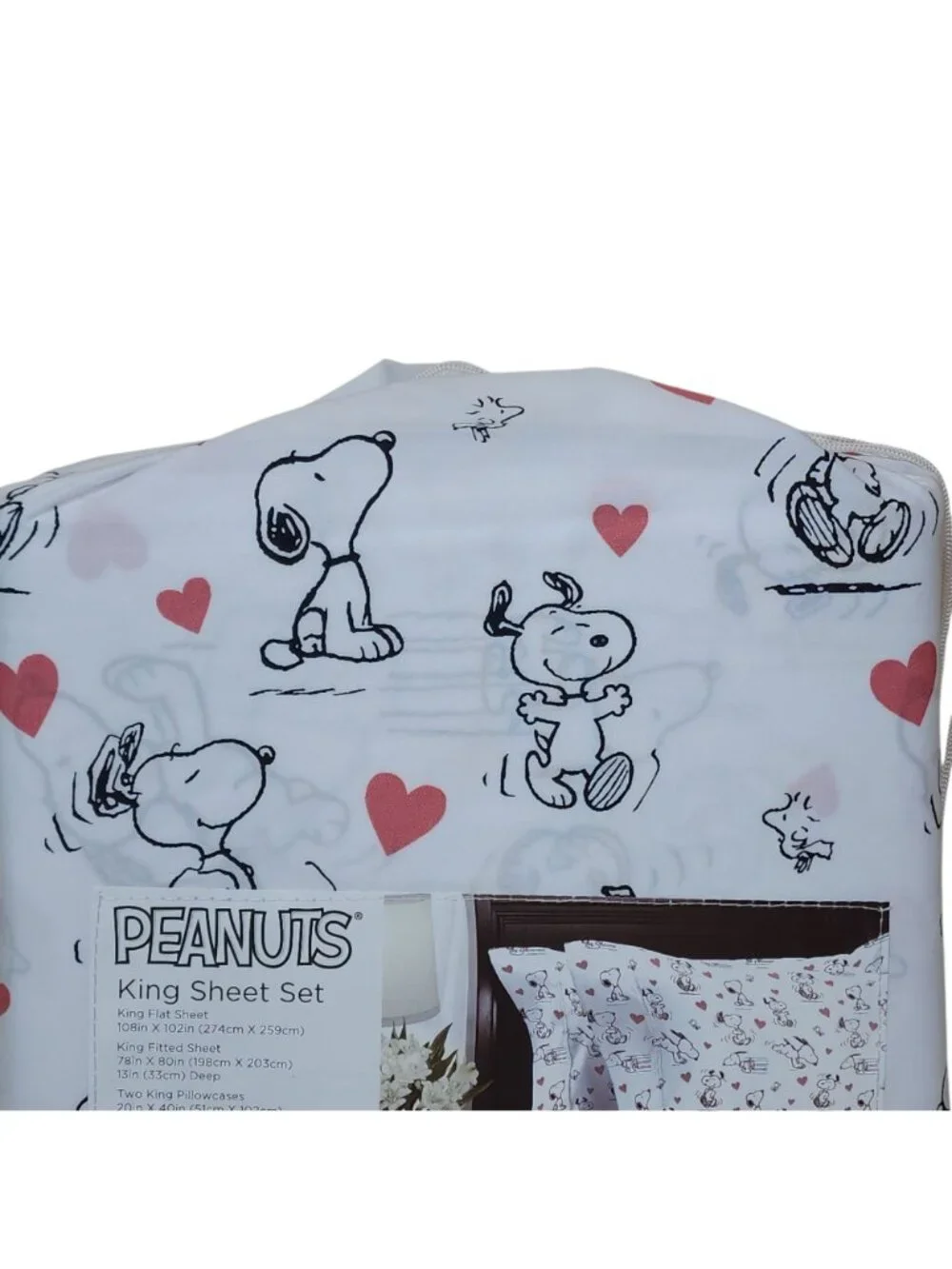 Peanuts King Sheet Set By Berkshire Snoopy & Hearts Pattern Valentines Day